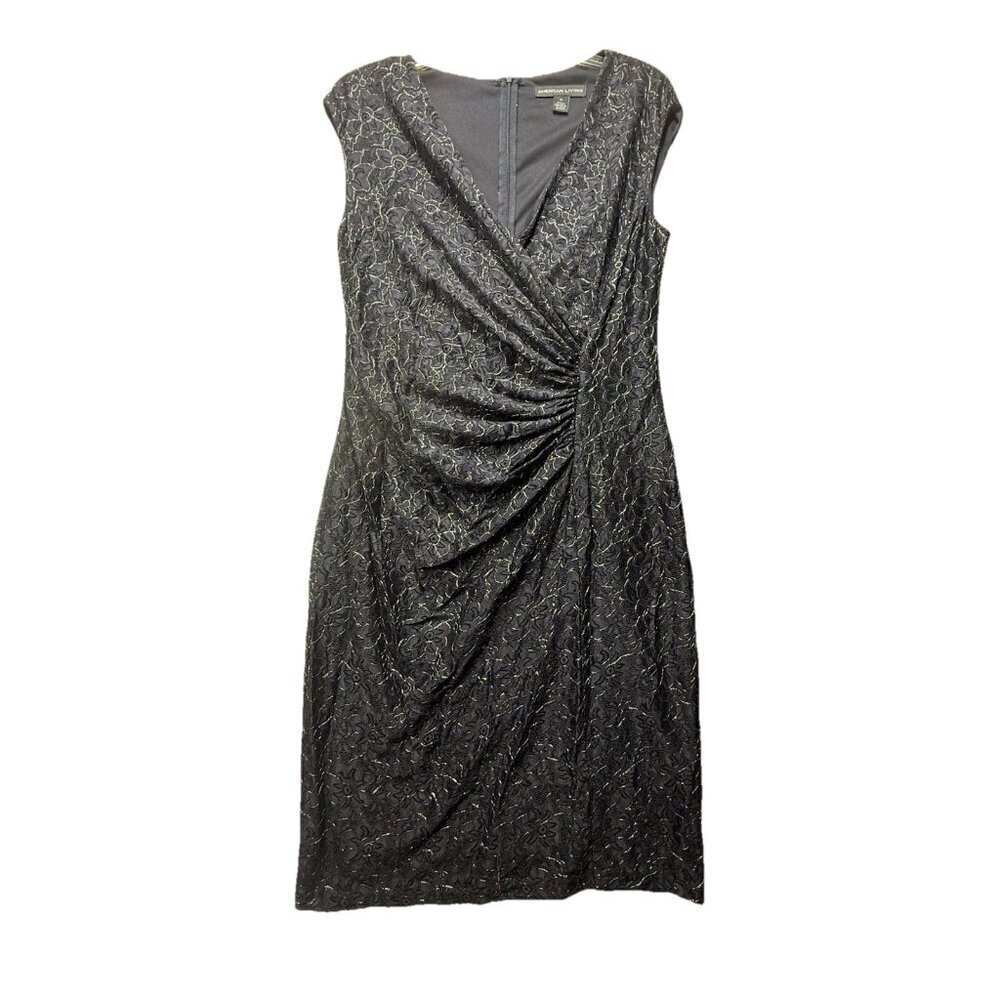 American Living Women's Navy Blue Sz 10 Lace Faux Wrap Sheath Dress Sleeveless